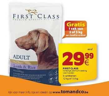 Promoties Volledige premiumvoeding voor honden - First Class - Geldig van 07/01/2010 tot 27/01/2010 bij Tom&Co
