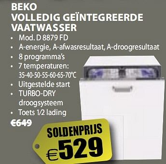 Promoties Volledig geïntegreerde vaatwasser - Beko - Geldig van 07/01/2010 tot 31/01/2010 bij Bertels Excellent