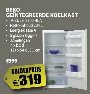 Promotions Geïntegreerde koelkast - Beko - Valide de 07/01/2010 à 31/01/2010 chez Bertels Excellent