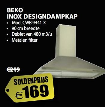 Promoties Inox designdampkap - Beko - Geldig van 07/01/2010 tot 31/01/2010 bij Bertels Excellent