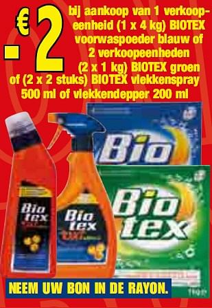 Promoties Voorwaspoeder blauw of groen og vlekkenspray of vlekkendepper - Biotex - Geldig van 13/01/2010 tot 09/02/2010 bij Makro