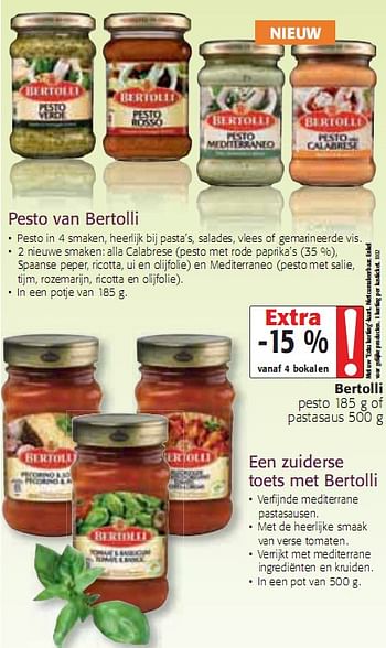 Promoties Pesto van - Bertolli - Geldig van 20/01/2010 tot 02/02/2010 bij Colruyt