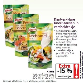 Promoties Kant-en-klare sausen in versheidzakje - Knorr - Geldig van 20/01/2010 tot 02/02/2010 bij Colruyt
