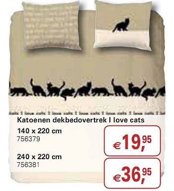Promoties Katoenen dekbedovertrek I love cats - Huismerk - Colruyt - Geldig van 20/01/2010 tot 02/02/2010 bij Colruyt