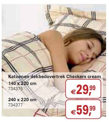 Promoties Katoenen dekbedovertrek Checkers cream - Huismerk - Colruyt - Geldig van 20/01/2010 tot 02/02/2010 bij Colruyt