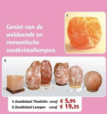 Promoties Geniet van de weldoende en romantische zoutkristallampen - Huismerk - Holland & Barrett - Geldig van 01/02/2010 tot 28/02/2010 bij Holland & Barret