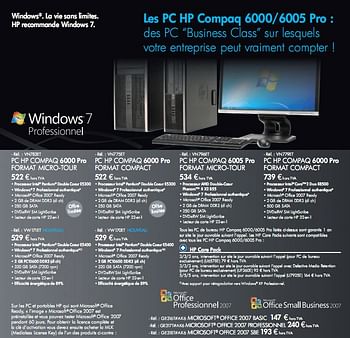 Promotions Les PC HP Compaq 6000-6005 Pro - HP - Valide de 01/02/2010 à 31/03/2010 chez Auva