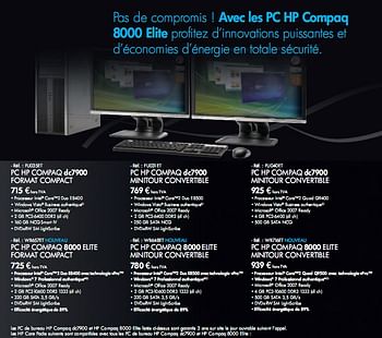 Promotions Pas de compromis ! Avec les PC HP Compaq 8000 Elite - HP - Valide de 01/02/2010 à 31/03/2010 chez Auva