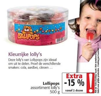 Promoties Lollipops assortiment lolly’s - Huismerk - Colruyt - Geldig van 03/02/2010 tot 16/02/2010 bij Colruyt