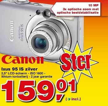 Promoties Ixus 95 IS zilver - Canon - Geldig van 10/02/2010 tot 23/02/2010 bij Makro