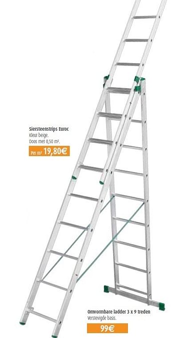 Promoties Omvormbare ladder 3 x 9 treden - Huismerk - BricoPlanit - Geldig van 10/02/2010 tot 08/03/2010 bij BricoPlanit