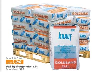 Promotions Enduit de plafonnage Goldband 25 kg - Produit maison - BricoPlanit - Valide de 10/02/2010 à 08/03/2010 chez BricoPlanit