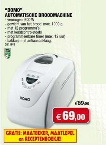 Promoties Automatische broodmachine - Domo elektro - Geldig van 21/02/2010 tot 14/03/2010 bij Hubo