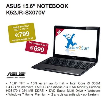 Promotions NOTEBOOK  - Asus - Valide de 22/02/2010 à 13/03/2010 chez Altijd Actie