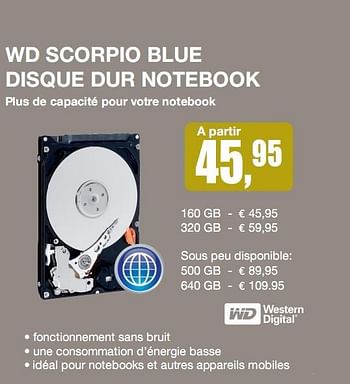 Promotions WD SCORPIO BLUE DISQUE DUR NOTEBOOK - Western Digital - Valide de 22/02/2010 à 13/03/2010 chez Altijd Actie