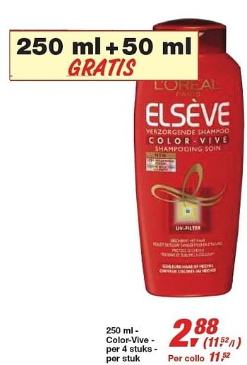 Promoties 250 ml - Color-Vive - per 4 stuks - per stuk - Elseve - Geldig van 24/02/2010 tot 09/03/2010 bij Makro