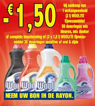 Promoties bij aankoop van 1 verkoopeenheid fijnwasmiddel - Woolite - Geldig van 24/02/2010 tot 23/03/2010 bij Makro