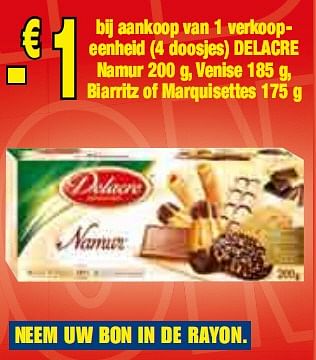 Promoties bij aankoop van 1 verkoopeenheid Namur venise - Delacre - Geldig van 24/02/2010 tot 23/03/2010 bij Makro
