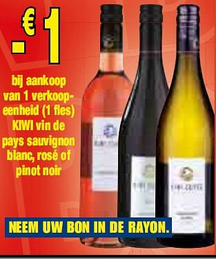 Promoties bij aankoop van 1 verkoopeenheid Kiwi vin de pays sauvignon - Witte wijnen - Geldig van 24/02/2010 tot 23/03/2010 bij Makro