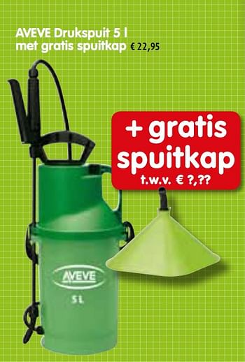 Promoties AVEVE Drukspuit 5 l met gratis spuitkap - Huismerk - Aveve - Geldig van 24/02/2010 tot 06/03/2010 bij Aveve