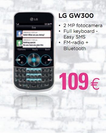 Promoties LG GW300 - LG - Geldig van 24/02/2010 tot 15/03/2010 bij ALLO Telecom