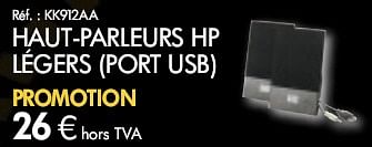 Promotions HAUT-PARLEURS HP légers (port USB) - HP - Valide de 01/03/2010 à 31/03/2010 chez Auva