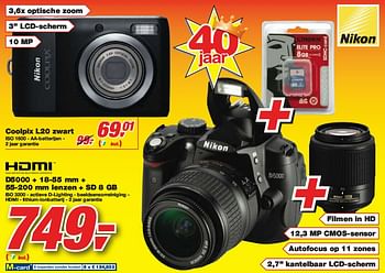 Promoties D5000 + 18-55 mm + 55-200 mm lenzen + SD 8 GB - Nikon - Geldig van 10/03/2010 tot 23/03/2010 bij Makro
