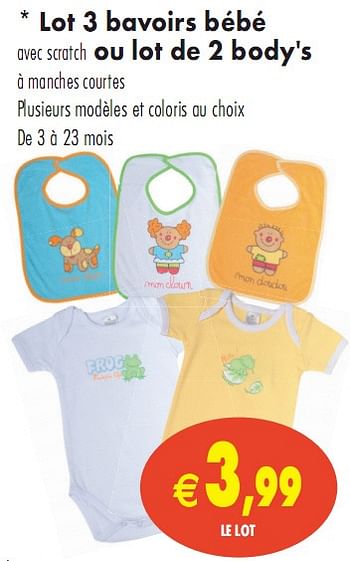 Produit Maison Intermarche Lot 3 Bavoirs Bebe Avec Scratch Ou Lot De 2 Bodys En Promotion Chez Intermarche