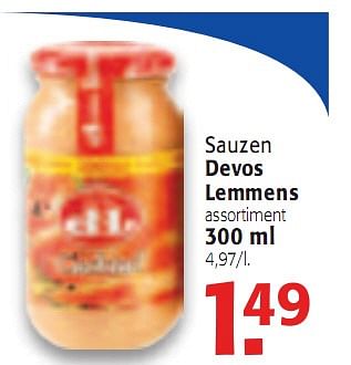 Promoties Sauzen - Devos Lemmens - Geldig van 31/03/2010 tot 13/04/2010 bij Alvo