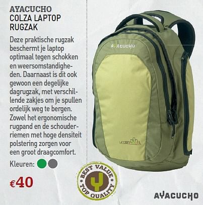 AYACUCHO COLZA LAPTOP RUGZAK Promotie bij A.S.Adventure