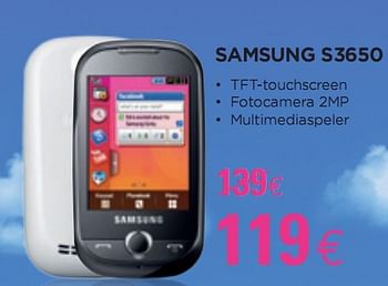 Promoties Samsung s3650 - Samsung - Geldig van 28/04/2010 tot 15/05/2010 bij ALLO Telecom