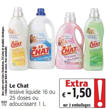 Promotion Colruyt Lessive Liquide 16 Ou 25 Doses Ou Adoucissant 1 L Le Chat Menage Valide Jusqua 4 Promobutler