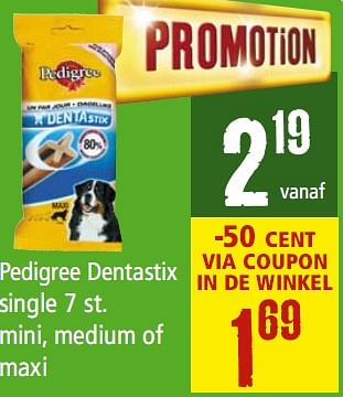 Promotions Dentastix single 7 st. mini, medium of maxi - Pedigree - Valide de 07/05/2010 à 23/05/2010 chez Maxi Zoo