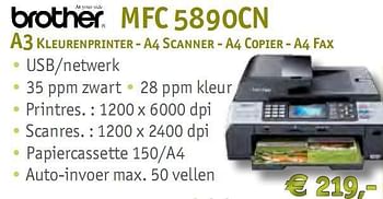 Promoties A3 kleurenprinter - a4 scanner - a4 copier - a4 fax - Brother - Geldig van 07/05/2010 tot 09/06/2010 bij LBCS