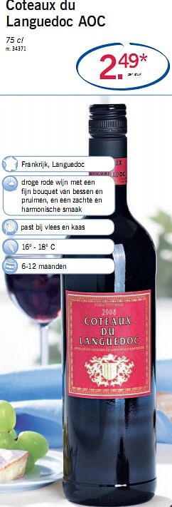 Promoties Coteaux du languedoc aoc - Rode wijnen - Geldig van 10/05/2010 tot 15/05/2010 bij Lidl