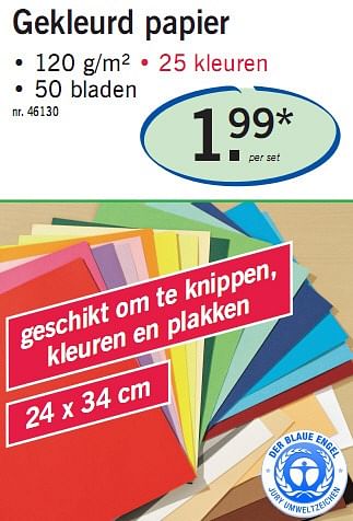 Promoties Gekleurd papier - Huismerk - Lidl - Geldig van 10/05/2010 tot 15/05/2010 bij Lidl