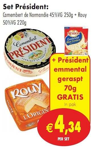 Promoties Camembert de normandie+ rouy - Président - Geldig van 11/05/2010 tot 16/05/2010 bij Intermarche