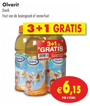 Promotions Drank fruit van de boomgaard of zomerfruit - Olvarit - Valide de 11/05/2010 à 16/05/2010 chez Intermarche