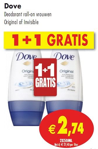 Promoties Deodorant roll-on vrouwen original of invisible - Dove - Geldig van 11/05/2010 tot 16/05/2010 bij Intermarche