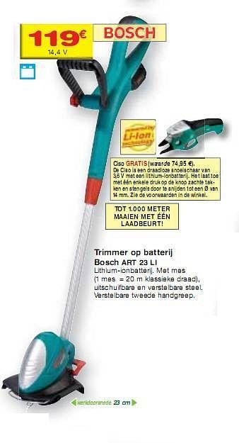 Promoties Trimmer op batterij  - Bosch - Geldig van 12/05/2010 tot 31/05/2010 bij BricoPlanit