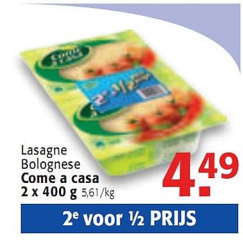 Promoties Lasagne bolognese - Come a Casa - Geldig van 12/05/2010 tot 25/05/2010 bij Alvo