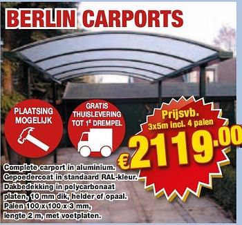 Promoties Berlin carports - Huismerk - Cevo - Geldig van 13/05/2010 tot 26/05/2010 bij Cevo Market