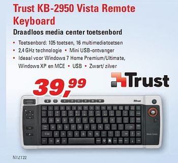 Promoties Vista remote keyboard draadloos media center toetsenbord - Trust - Geldig van 15/05/2010 tot 31/05/2010 bij Alternate