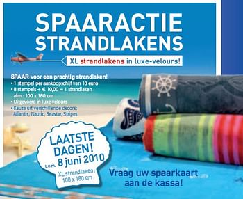 Promoties Spaaractie strandlakens - Huismerk - Alvo - Geldig van 26/05/2010 tot 08/06/2010 bij Alvo