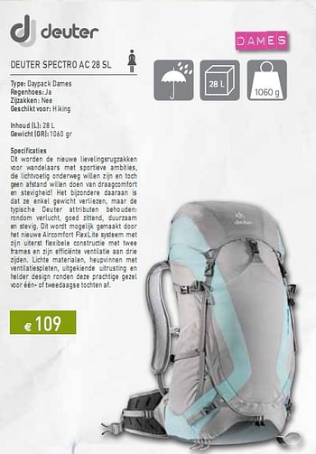 Promoties Daypack dames regenhoes: ja zijzakken: nee - Deuter - Geldig van 03/06/2010 tot 21/12/2010 bij A.S.Adventure
