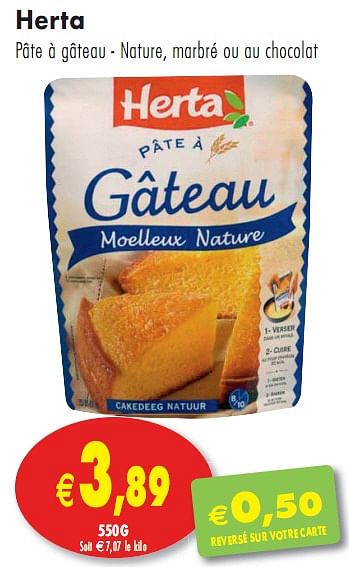 Herta Pate A Gateau Nature Marbre Ou Au Chocolat En Promotion Chez Intermarche