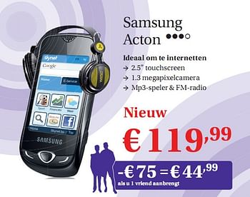 Promoties Samsung Acton - Samsung - Geldig van 01/07/2010 tot 31/07/2010 bij Belgacom