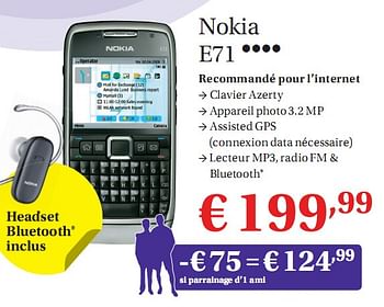 Promoties Nokia E71 - Nokia - Geldig van 01/07/2010 tot 31/07/2010 bij Belgacom