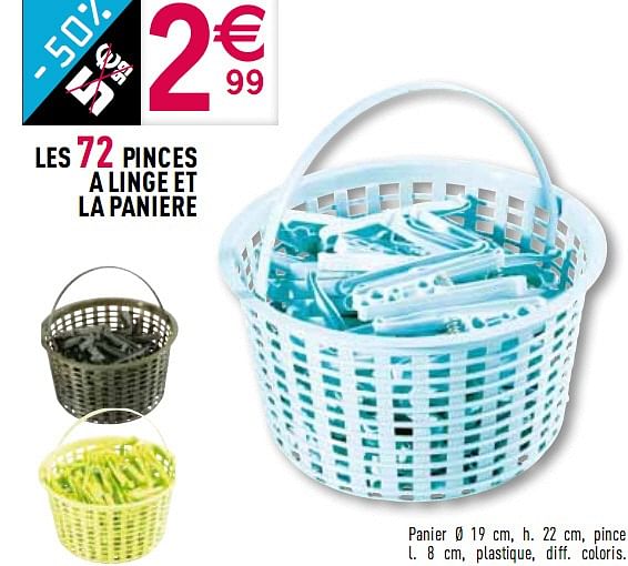 Produit maison Gifi LES 72 PINCES A LINGE ET LA PANIERE En