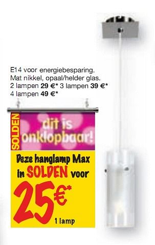 Promoties Deze hanglamp max - Huismerk - BricoPlanit - Geldig van 01/07/2010 tot 20/07/2010 bij BricoPlanit